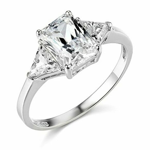 Emerald cut 14k White Yellow Gold Engagement Ring